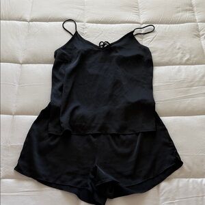 stars above Black Satin Cami & Shorts Sleep Set